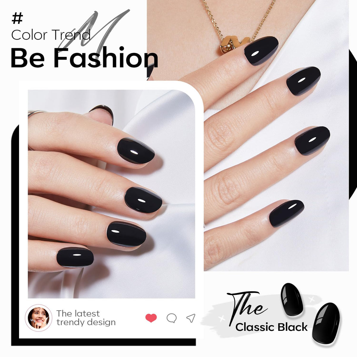 modelones Black Short Press on Nails applied on fingers