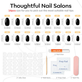 modelones Black Short Press on Nails kit with mini nail file and cuticle stick