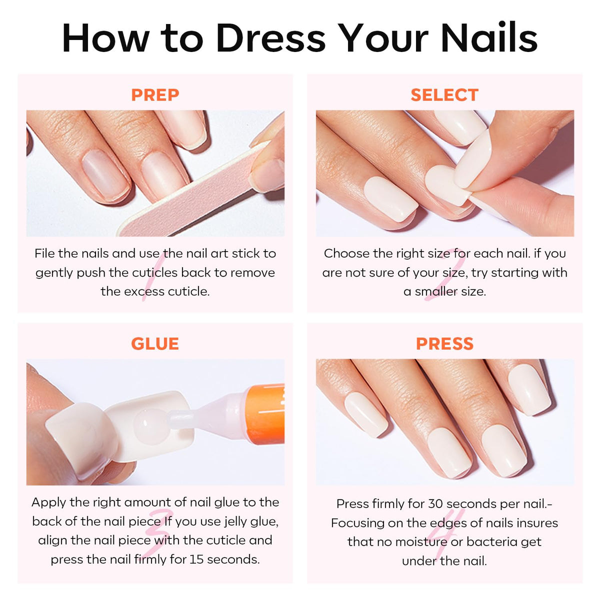 modelones Black Short Press on Nails with prep pads