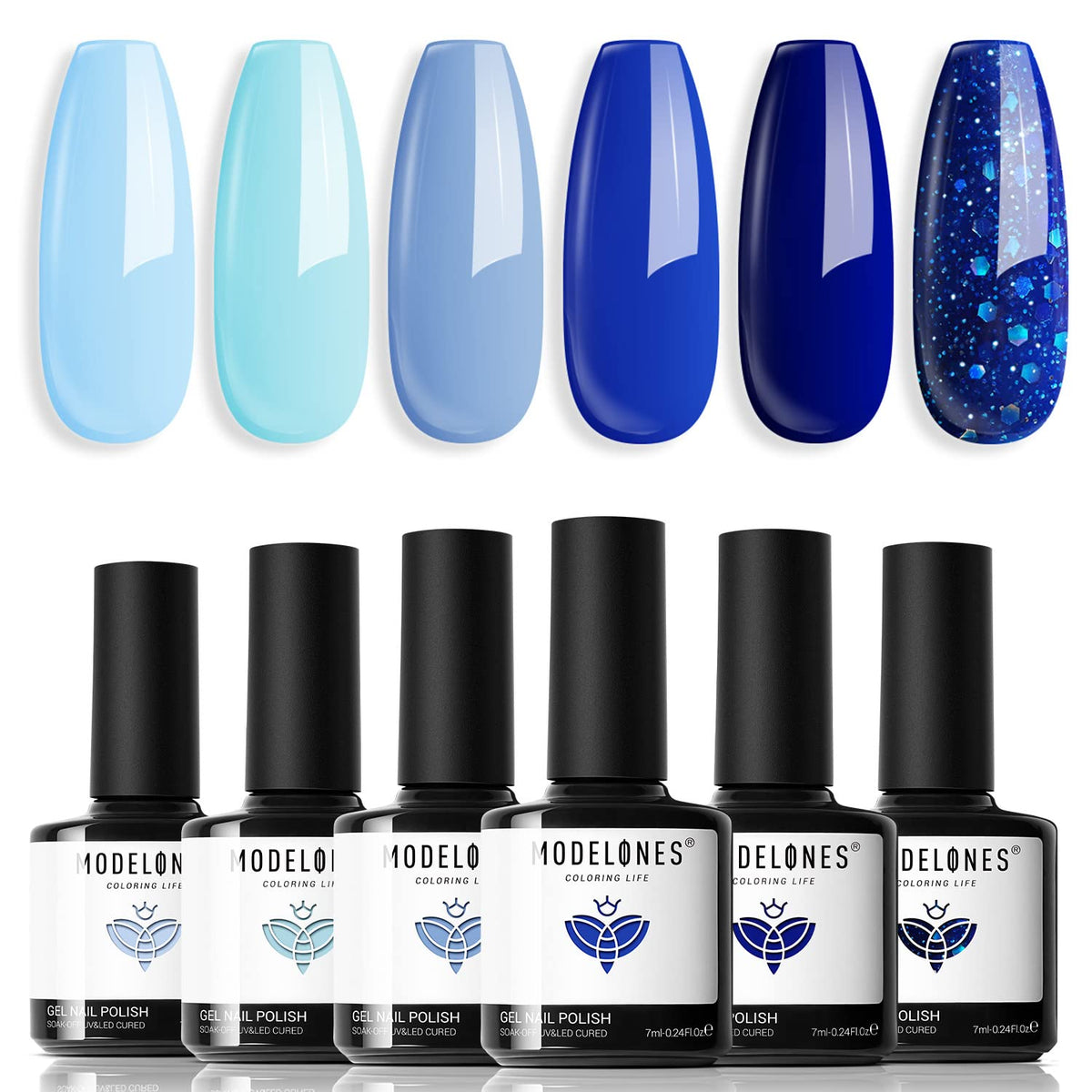 modelones Blue Gel Nail Polish Set with six ocean shades