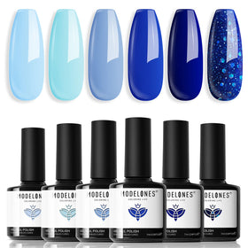 modelones Blue Gel Nail Polish Set with six ocean shades