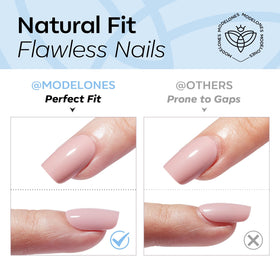modelones Blue Short Press on Nails displayed with prep pads