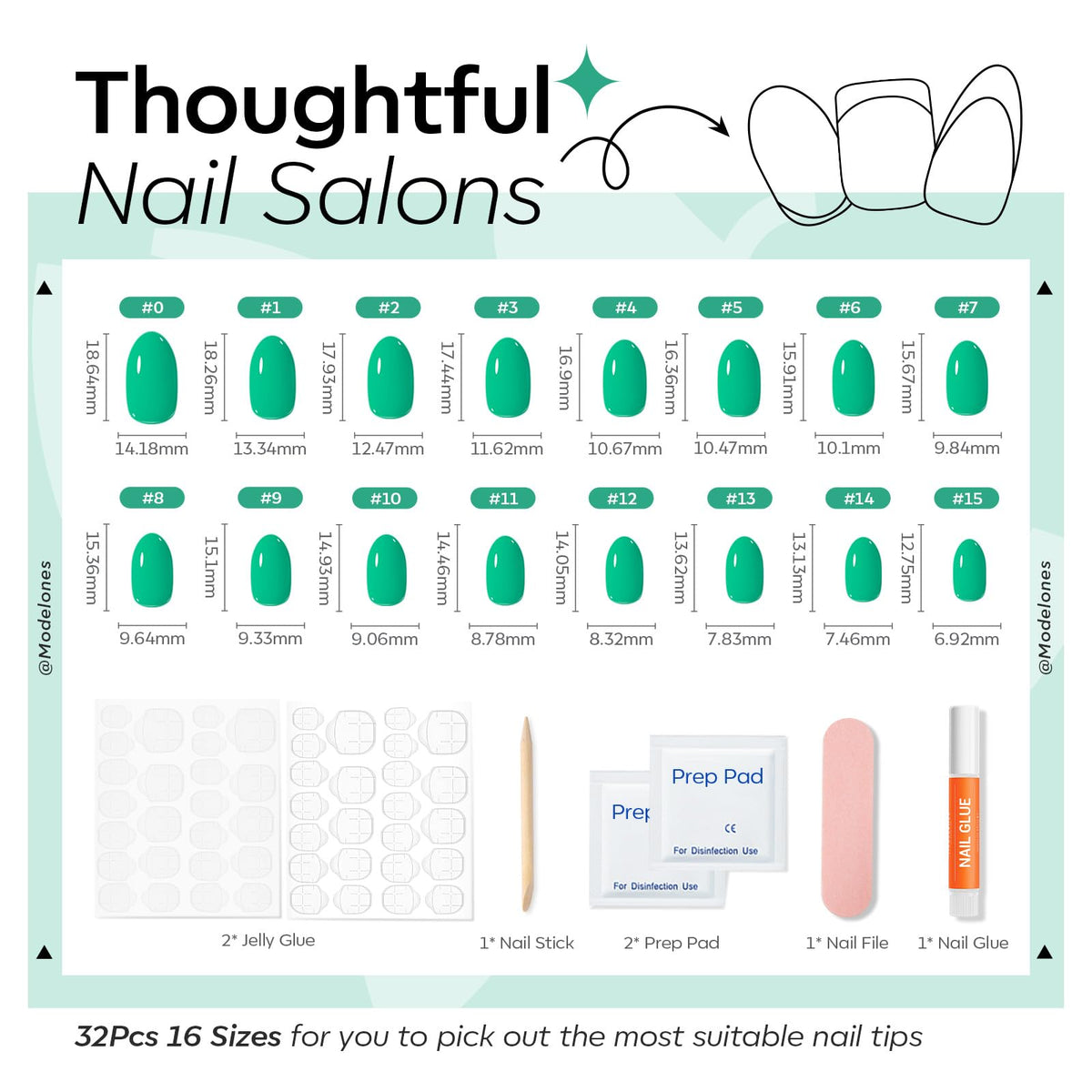 modelones Bright Green Short Press on Nails close-up showing texture