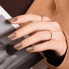 modelones Brown Press On Nails kit front view with nails and accessories
