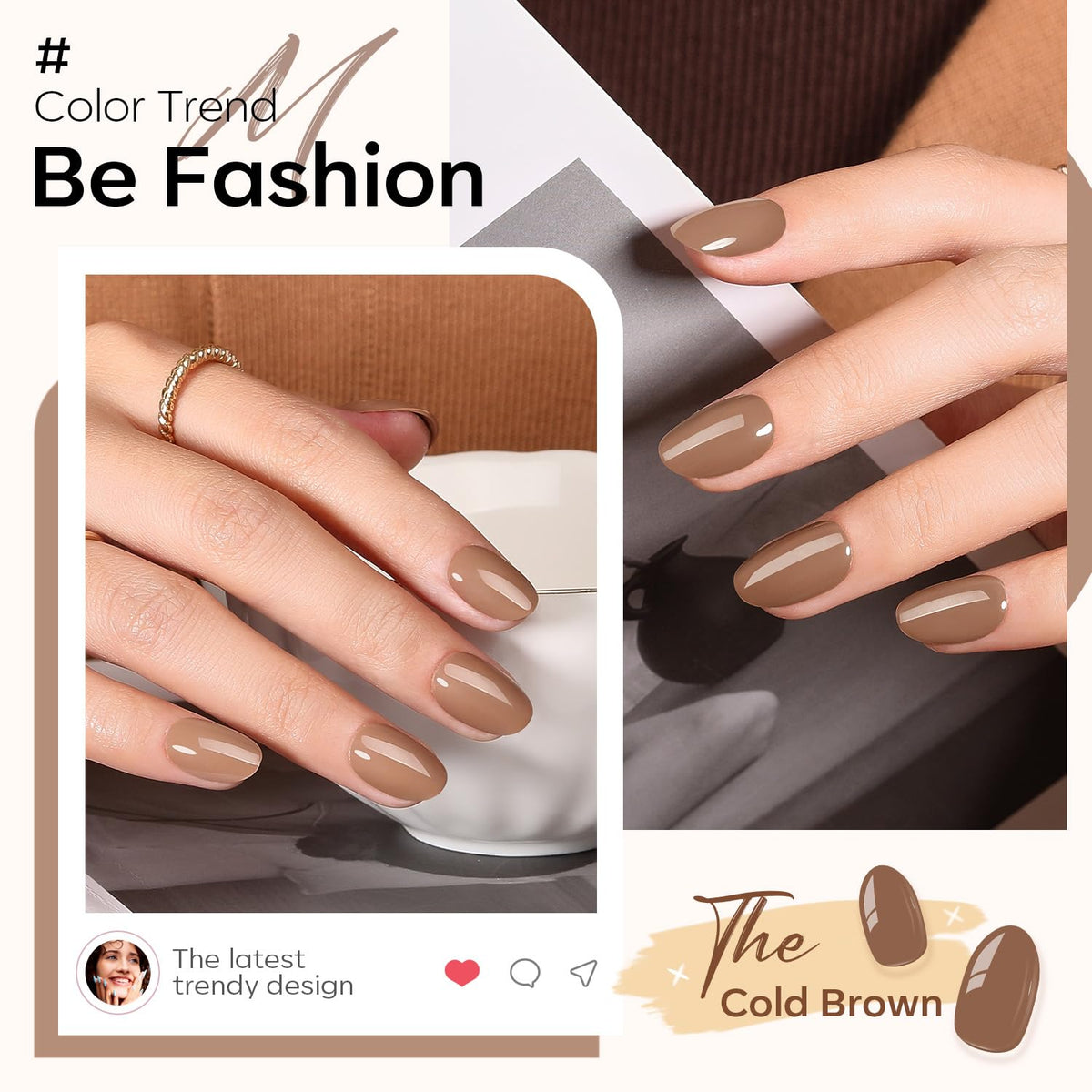 modelones Brown Press On Nails showing various sizes and shapes