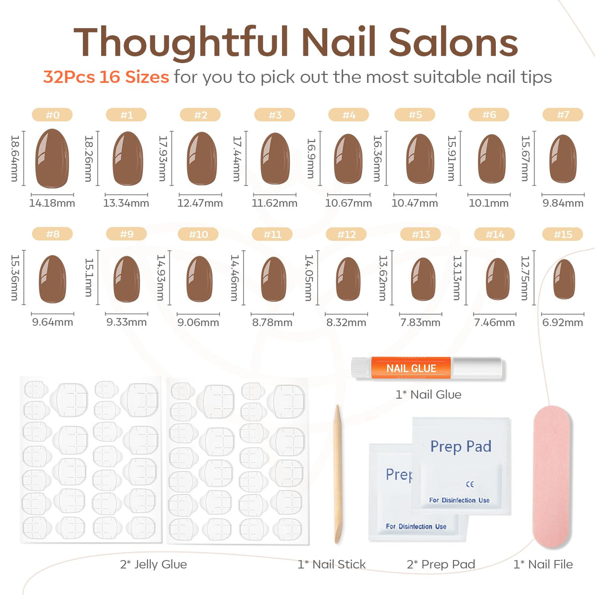 modelones Brown Press On Nails with nail glue and adhesive tabs