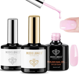 modelones Builder Nail Gel 3Pcs Baby Pink Set with clear and shiny top coat