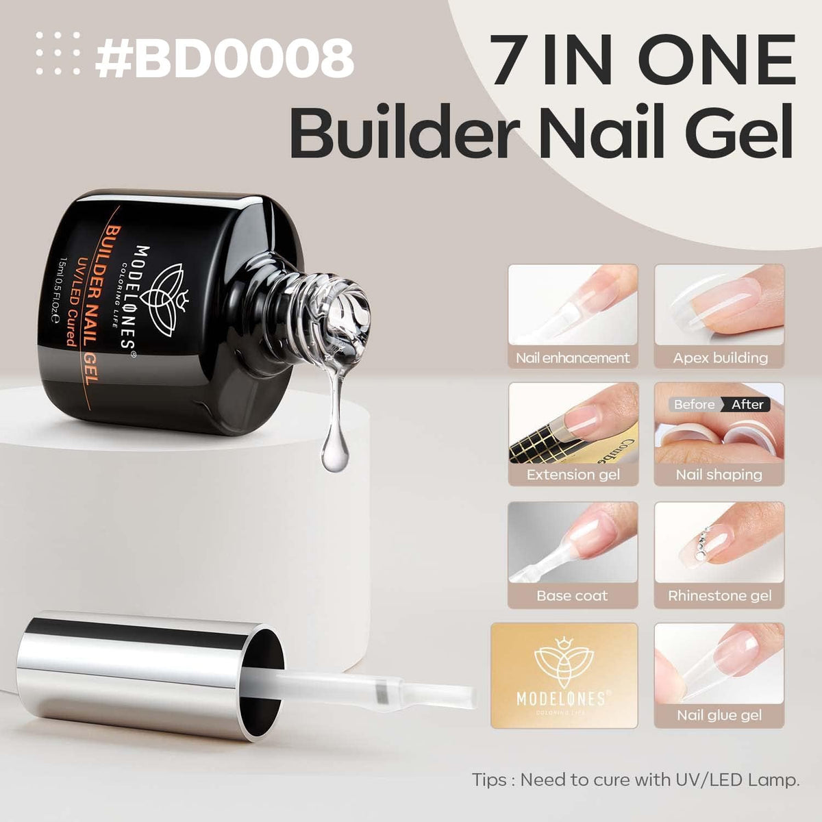 modelones Builder Nail Gel application with built-in brush