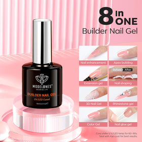 modelones Builder Nail Gel Blush Berry curing under UV lamp