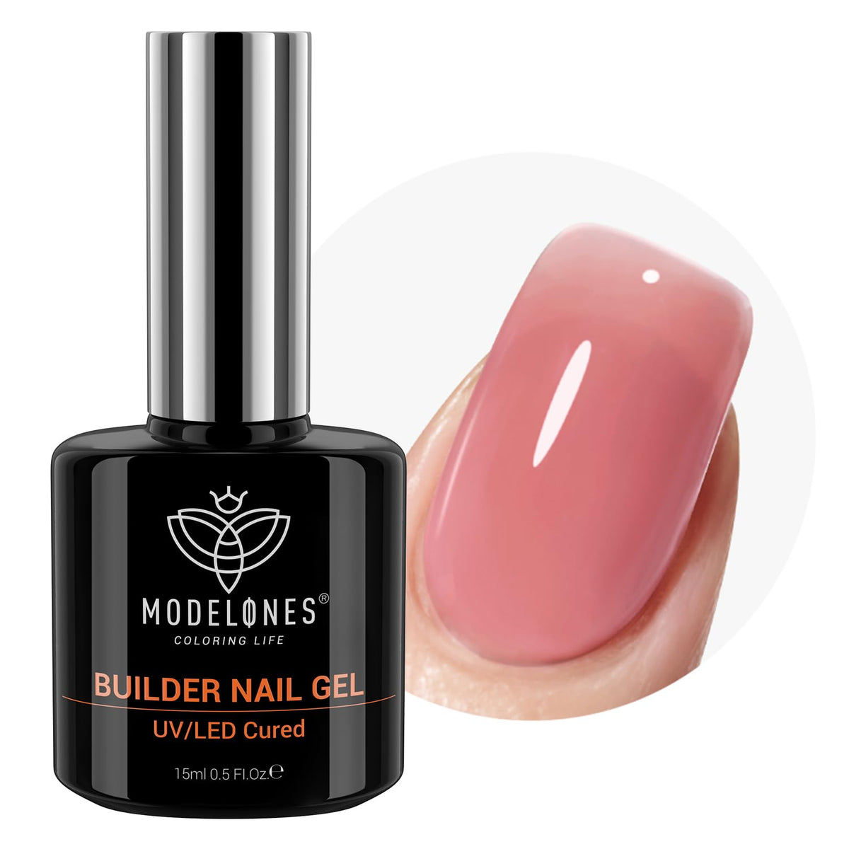 modelones Builder Nail Gel Blush Berry with nail art decorations