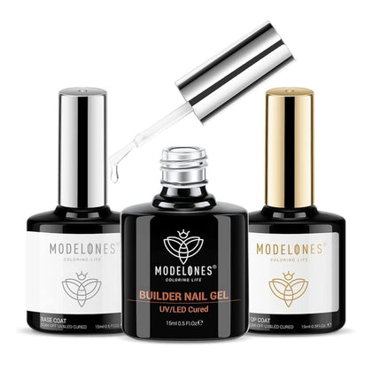 modelones Builder Nail Gel Kit with 15 ml Clear Builder Gel and Shiny Top Coat