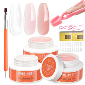 modelones Builder Nail Gel Kit with clear, nude, and pink gels