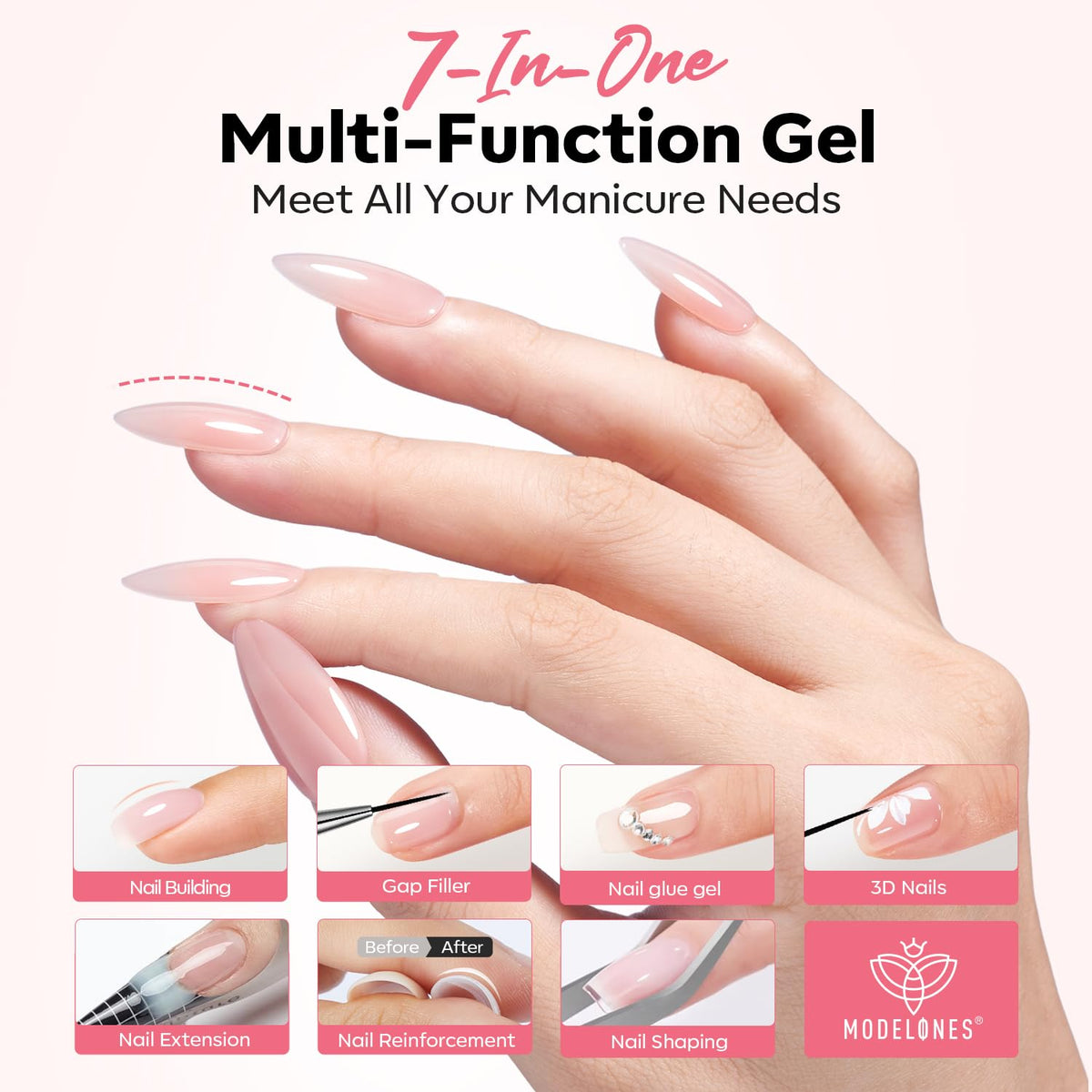 modelones Builder Nail Gel showing 3D nail art