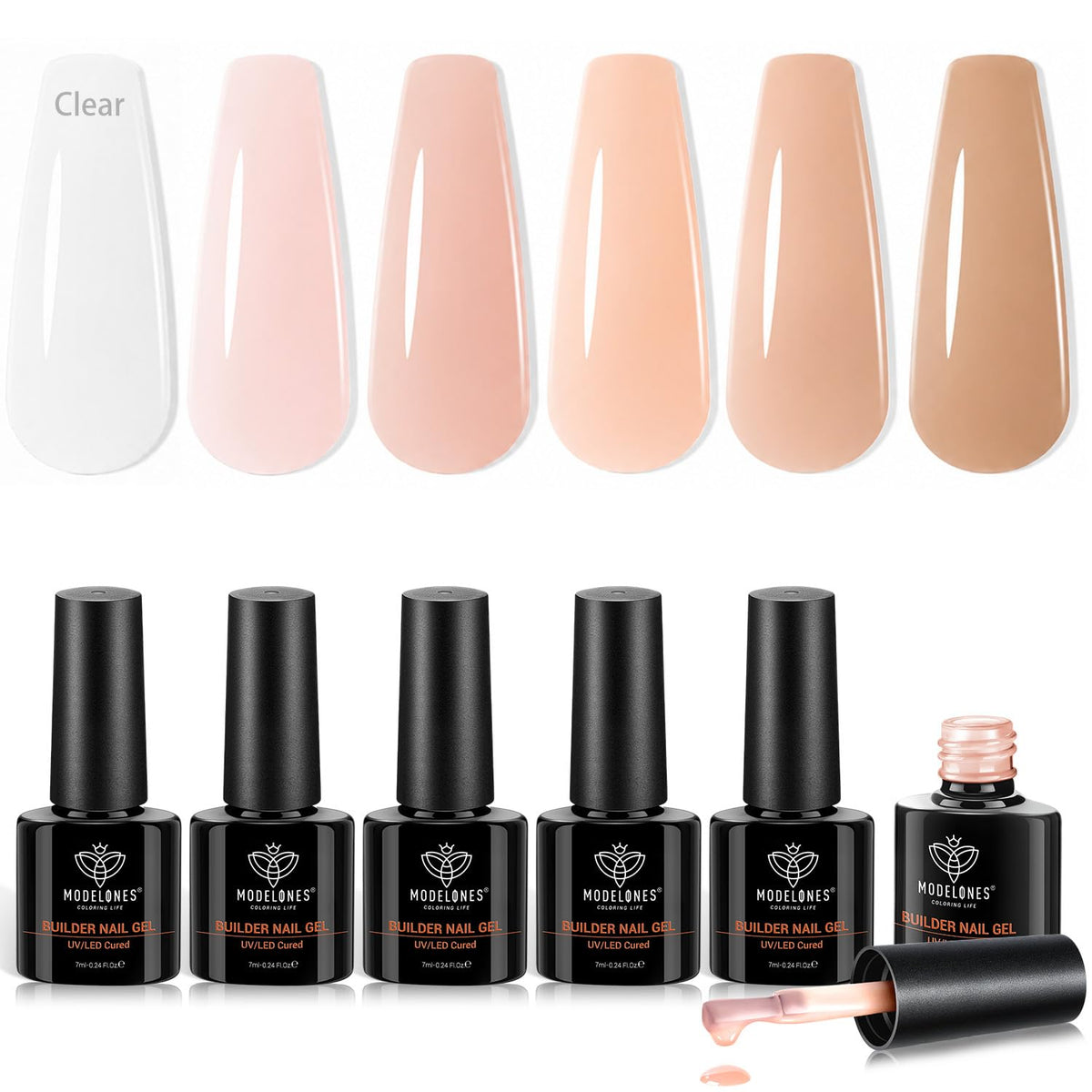modelones Builder Nail Set 6 Pcs Nude Pink Gel Polish front view