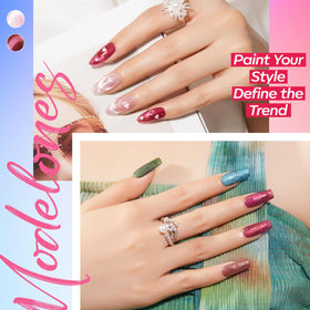 modelones Cat Eye Gel Nail Polish No Wipe Base and Glitter top coats