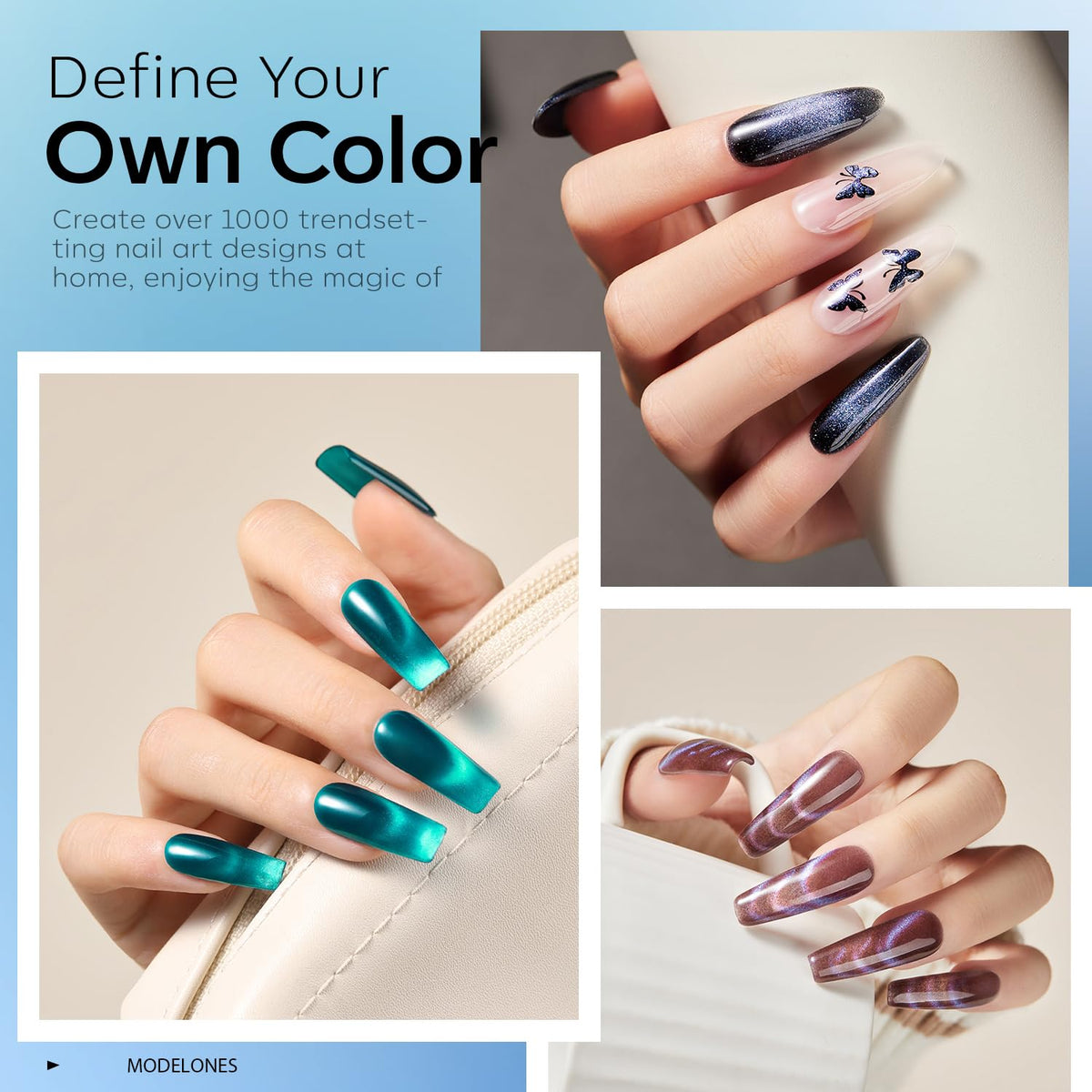 modelones Cat Eye Gel Nail Polish Set showing blue and green colours