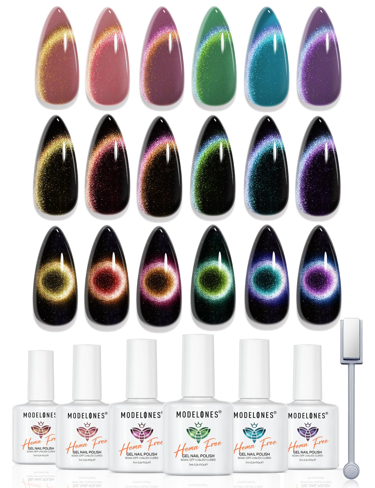 modelones Cat Eye Gel Nail Polish Set with 6 colours and magnet