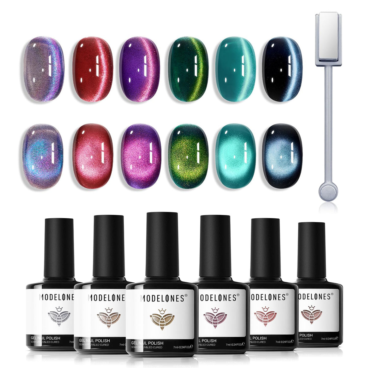 modelones Cat Eye Gel Nail Polish Set with 6 colours front view