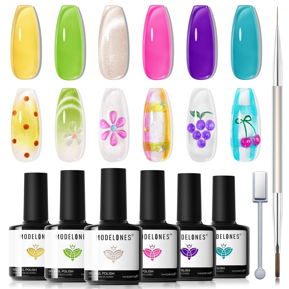 modelones Cat Eye Gel Nail Polish Set with 6 vibrant shades