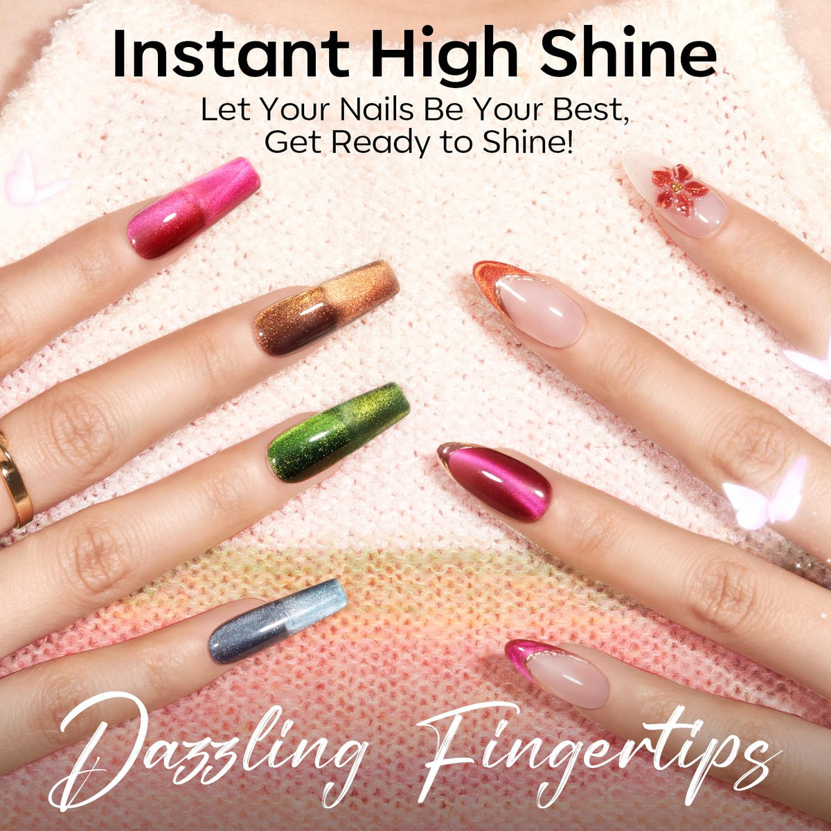 modelones Cat Eye Gel Nail Polish set with glitter effect