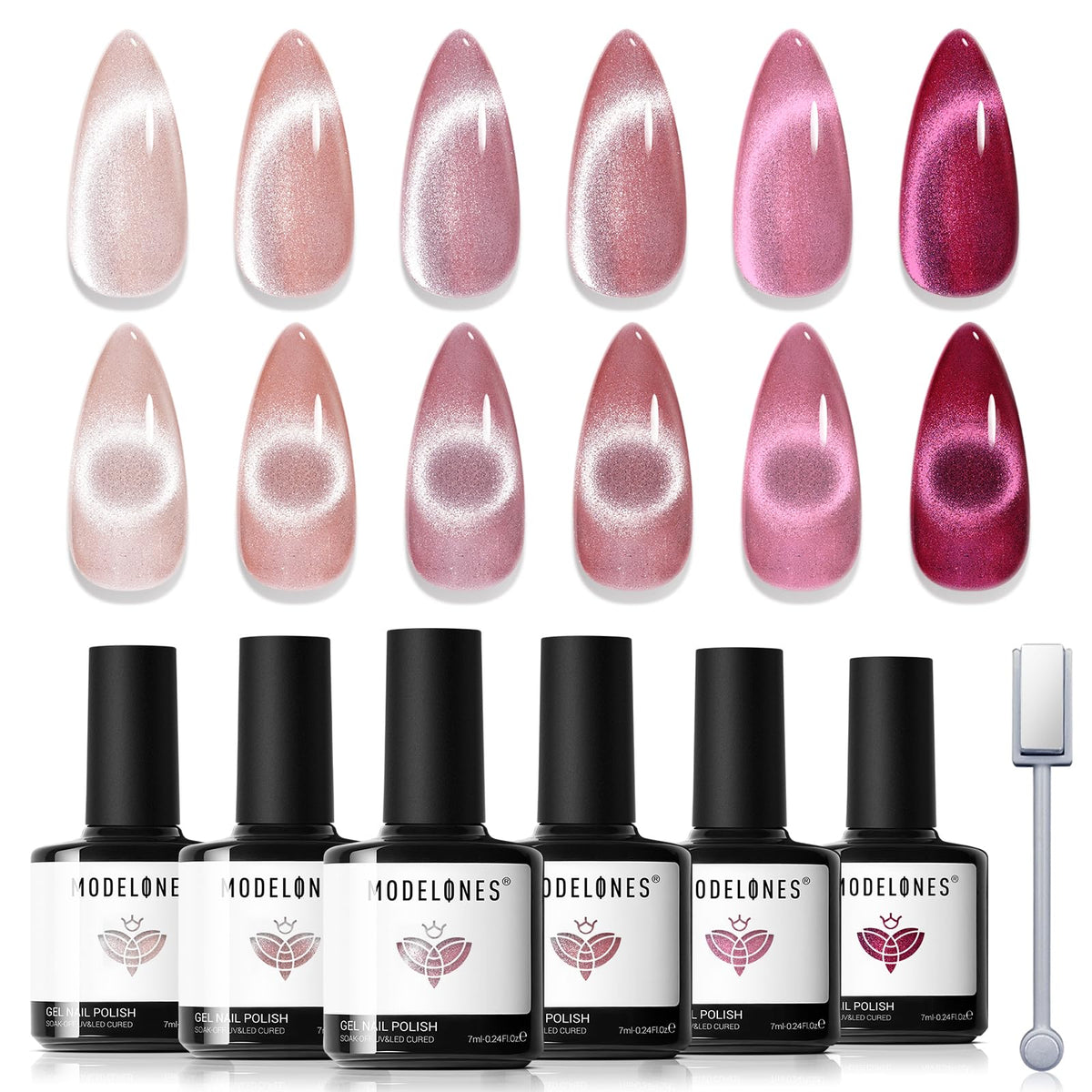 modelones Cat Eye Gel Nail Polish Set with six colours displayed