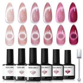 modelones Cat Eye Gel Nail Polish Set with six colours displayed