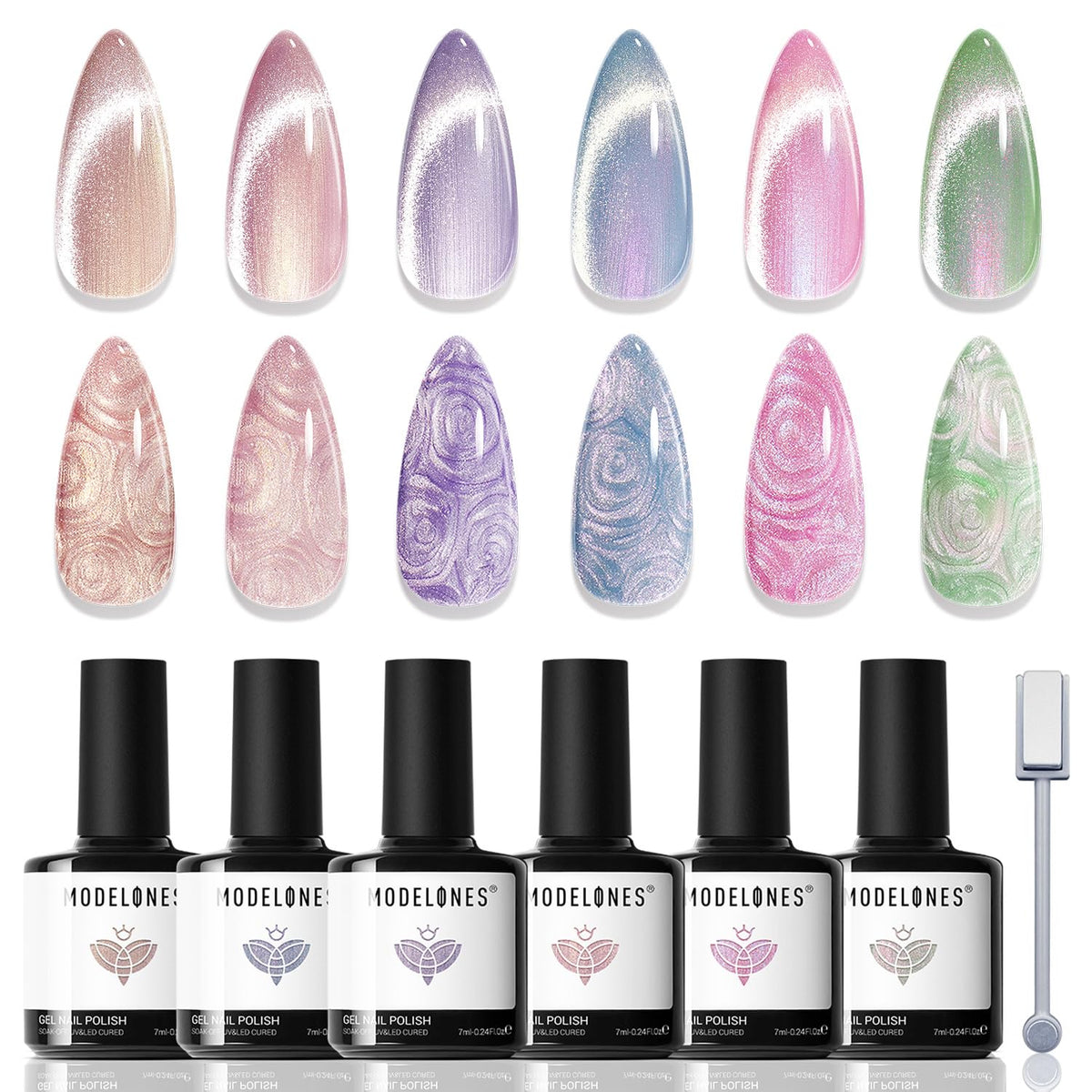 modelones Cat Eye Gel Nail Polish Set with six colours front view