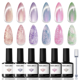 modelones Cat Eye Gel Nail Polish Set with six colours front view
