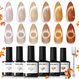 modelones Cat Eye Gel Nail Polish Set with six nude brown shades