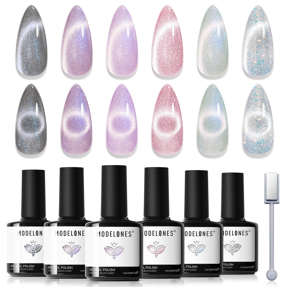 modelones Cat Eye Gel Nail Polish Set with six pastel shades