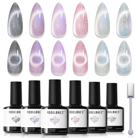 modelones Cat Eye Gel Nail Polish Set with six pastel shades
