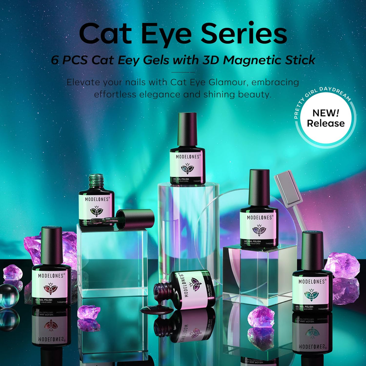 modelones Cat Eye Gel Nail Polish swatches on nails