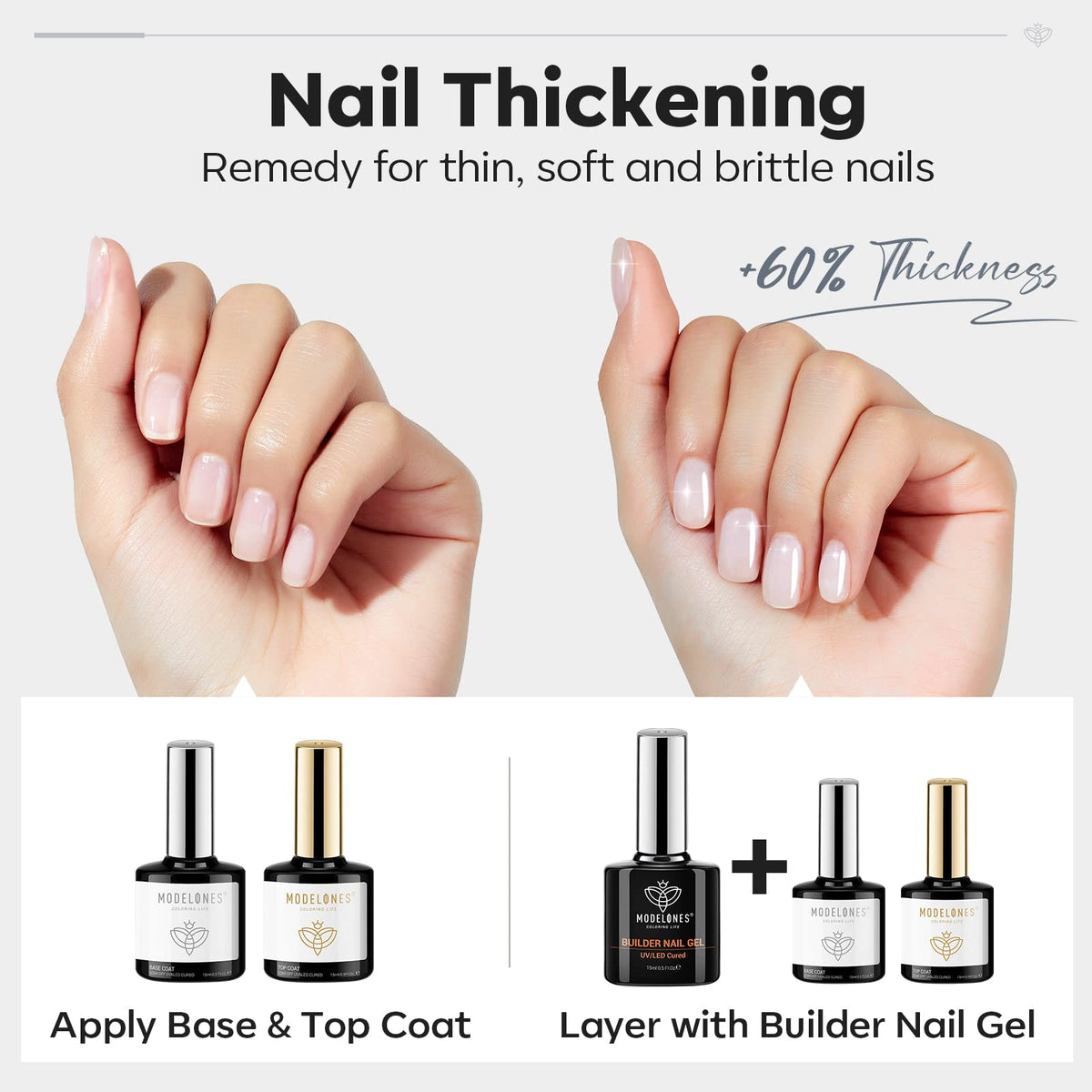 modelones Clear Builder Nail Gel application on nails