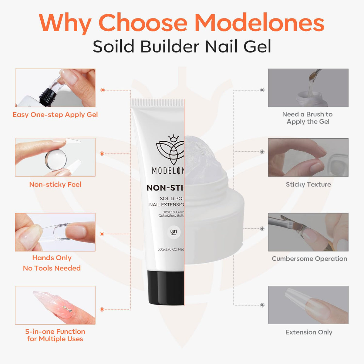 modelones Clear Solid Builder Gel application on nails