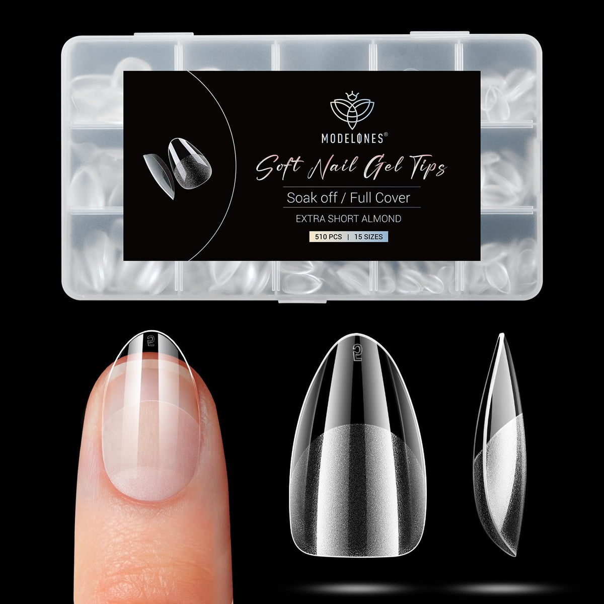 Modelones Extra Short Almond Nail Tips 510pcs front view