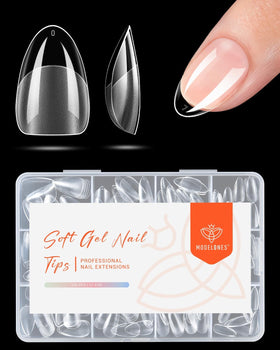 modelones Extra Short Almond Nail Tips front view with packaging