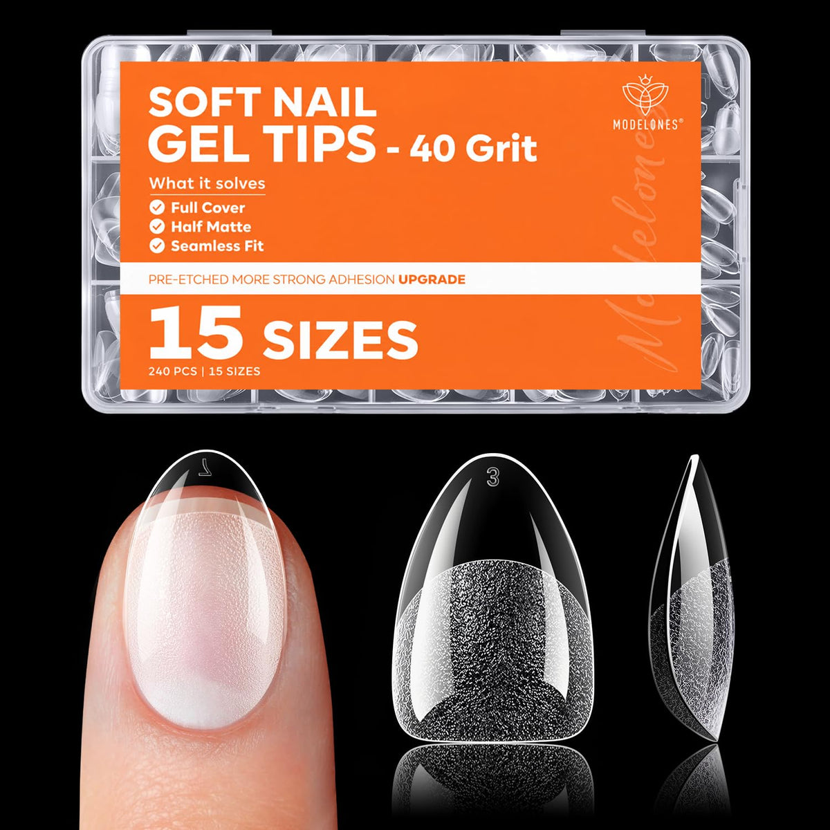 Modelones Extra Short Almond Nail Tips packaging front view