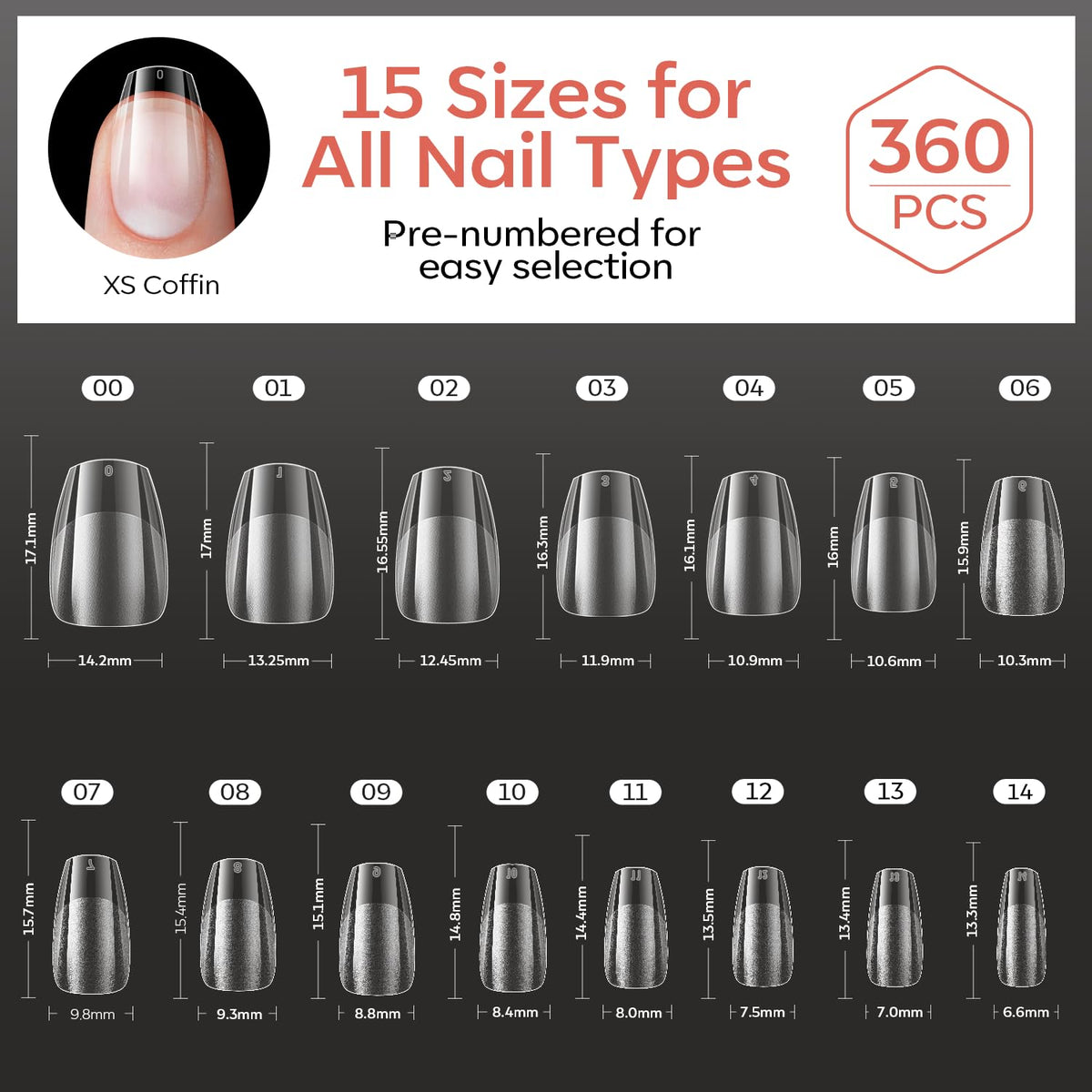 modelones Extra Short Coffin Nail Tips variety of sizes