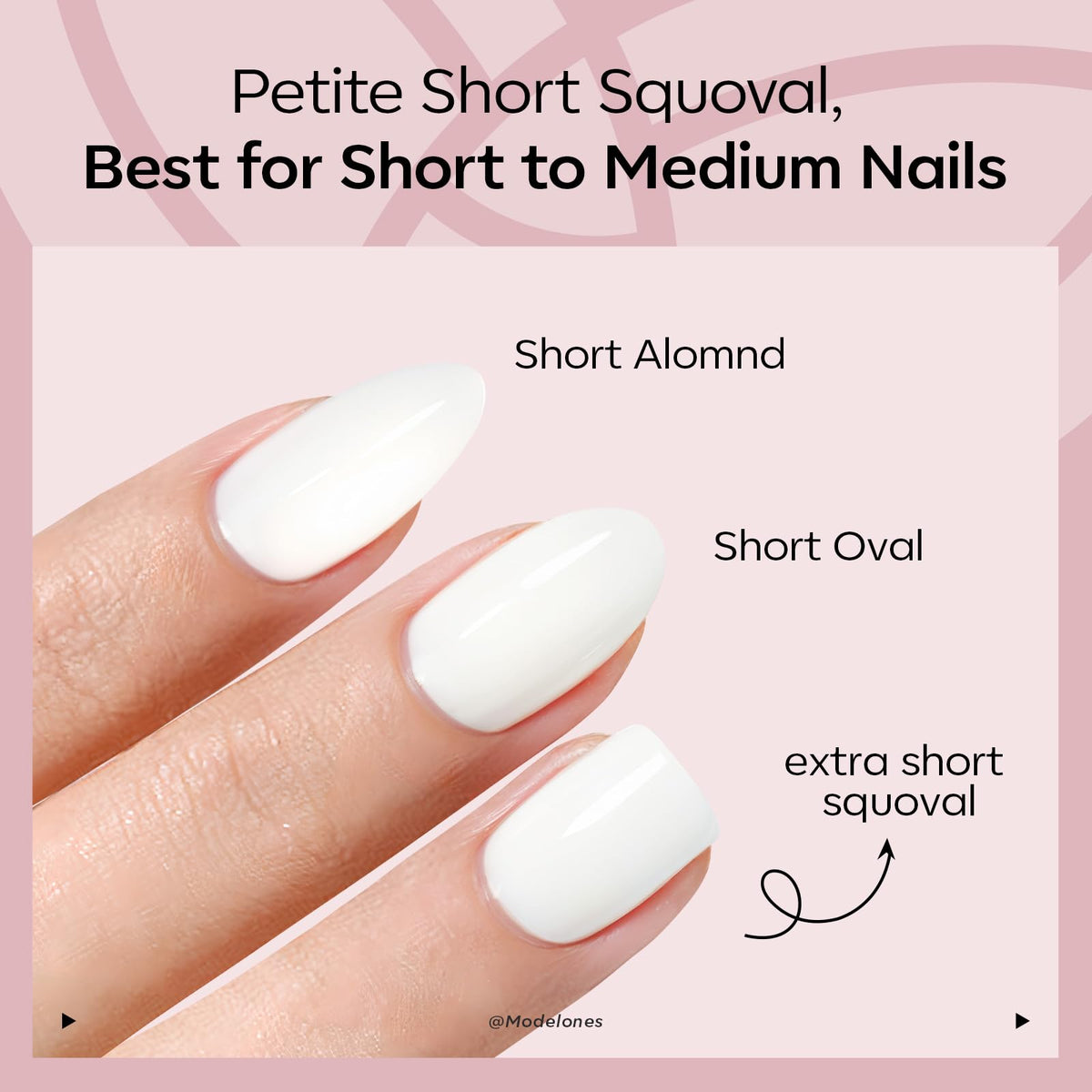 modelones Extra Short Press on Nails applied to fingers
