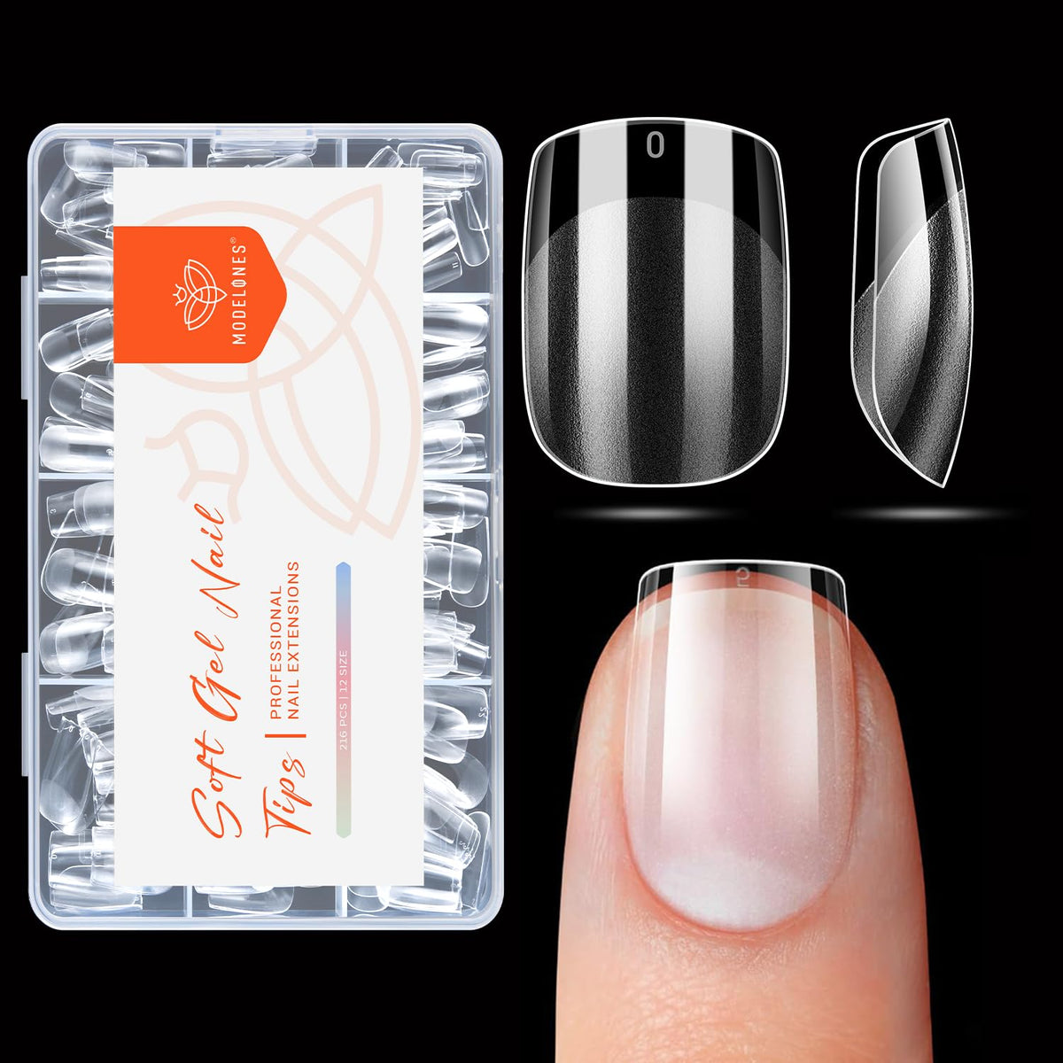 Modelones Extra Short Square Nail Tips 216 pcs packaging front view