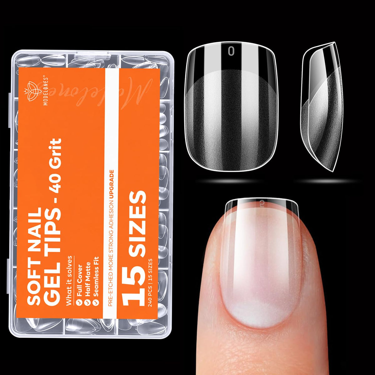modelones Extra Short Square Nail Tips 240PCS kit with nail glue and tips