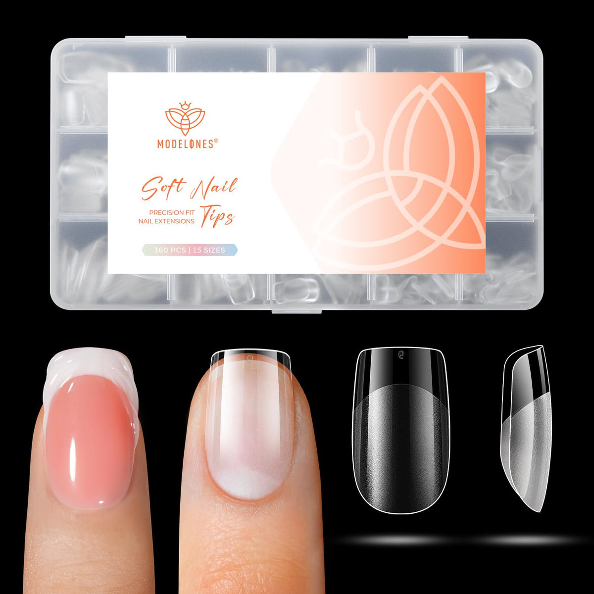 Modelones Extra Short Square Nail Tips 360pcs front view