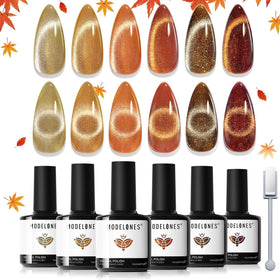 modelones Fall Colours Gel Nail Polish Set with six bottles in shades of orange, nude, and brown