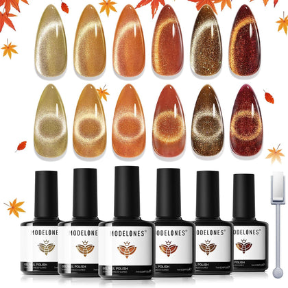modelones Fall Colours Gel Nail Polish Set with six bottles in shades of orange, nude, and brown