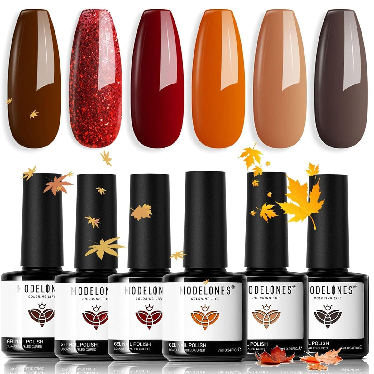 modelones Fall Gel Nail Polish Set featuring six colours front view