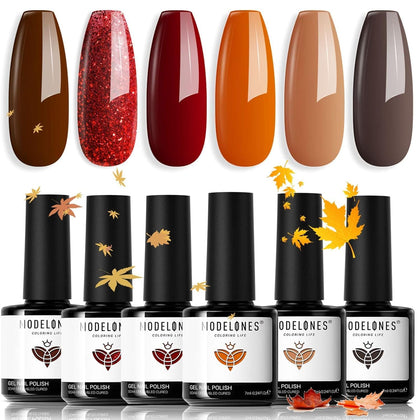 modelones Fall Gel Nail Polish Set featuring six colours front view