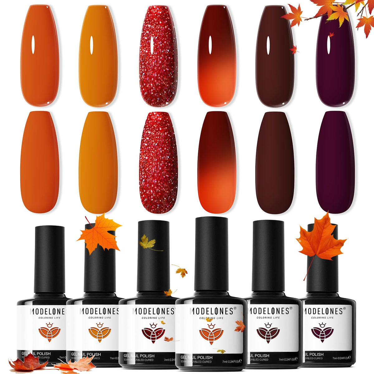modelones Fall Gel Nail Polish Set with six colours front view