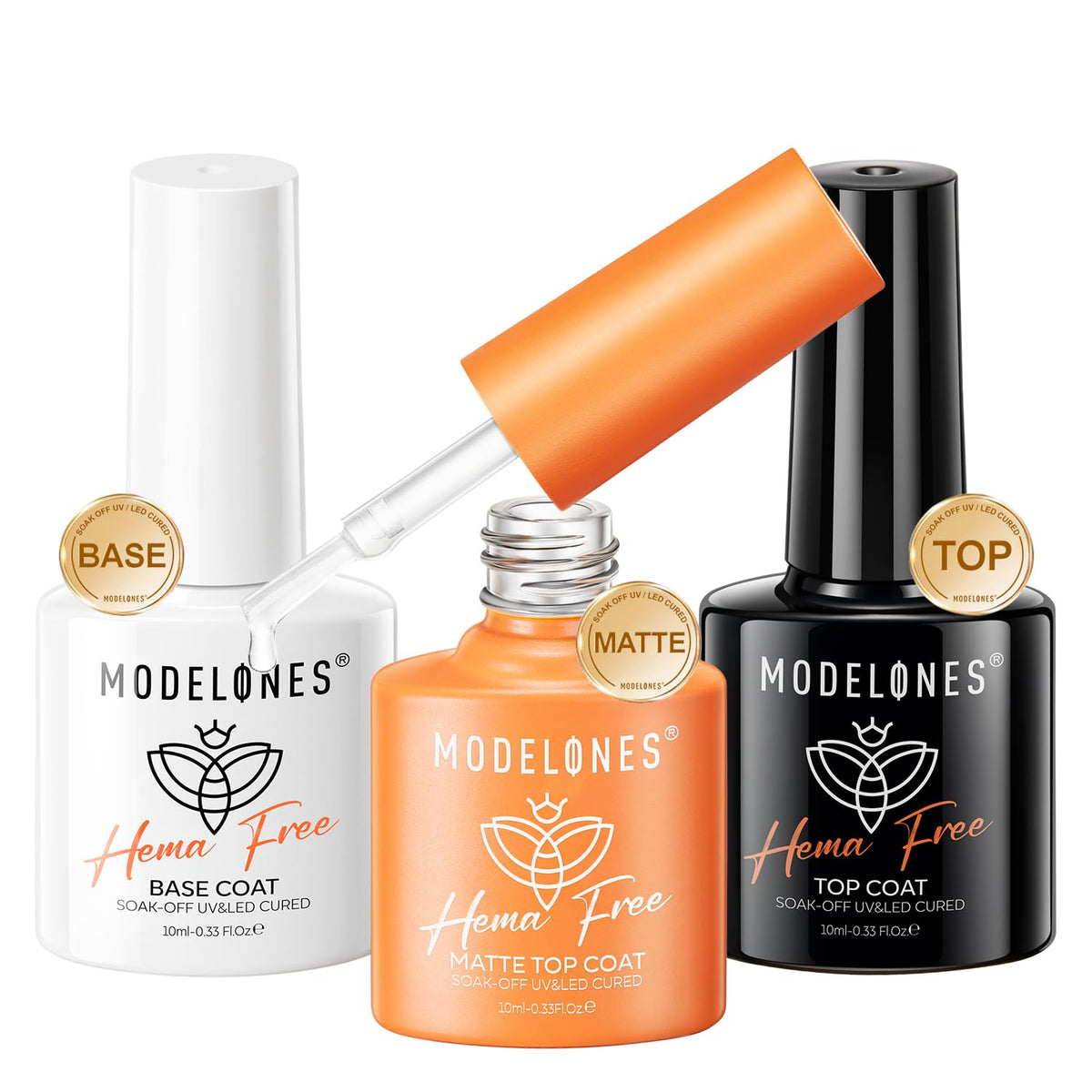 modelones Gel Base Top Coat Set front view with matte and glossy bottles