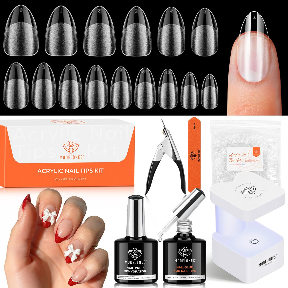 modelones Gel Nail Extension Kit including glue, tips, and lamp