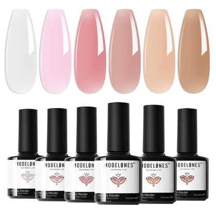 modelones Gel Nail Polish Kit with six bottles of semi-transparent jelly polish